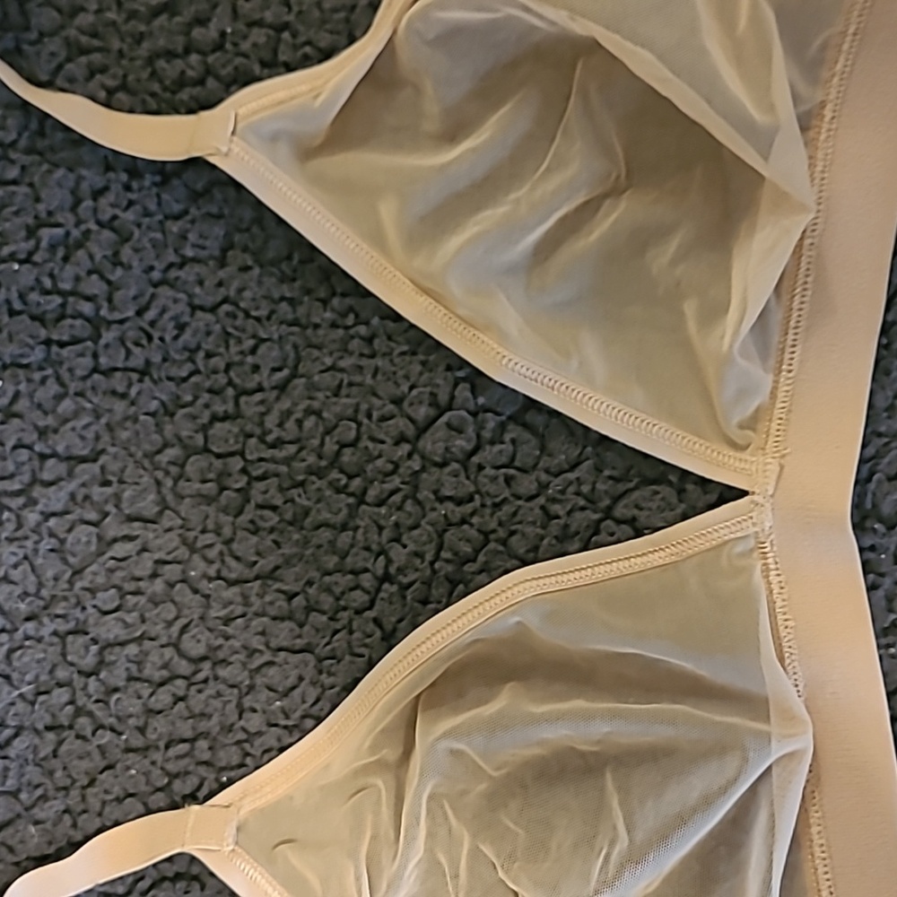 Tan Sheer Bralette with Adjustable Straps. - Picture 9 of 10